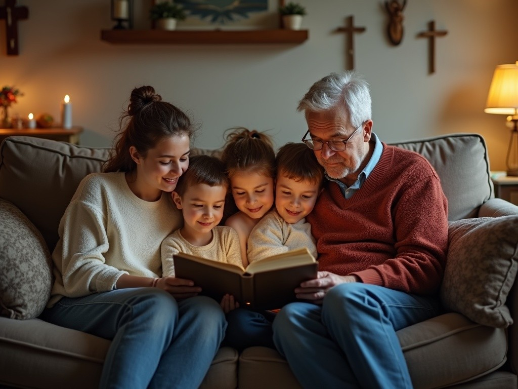 Family reading a book